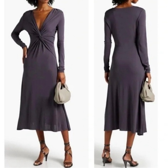 RAG & Bone Jules Jersey Twist Front Long Sleeve A-Line Slim Fit Midi Dress NEW - Picture 7 of 12